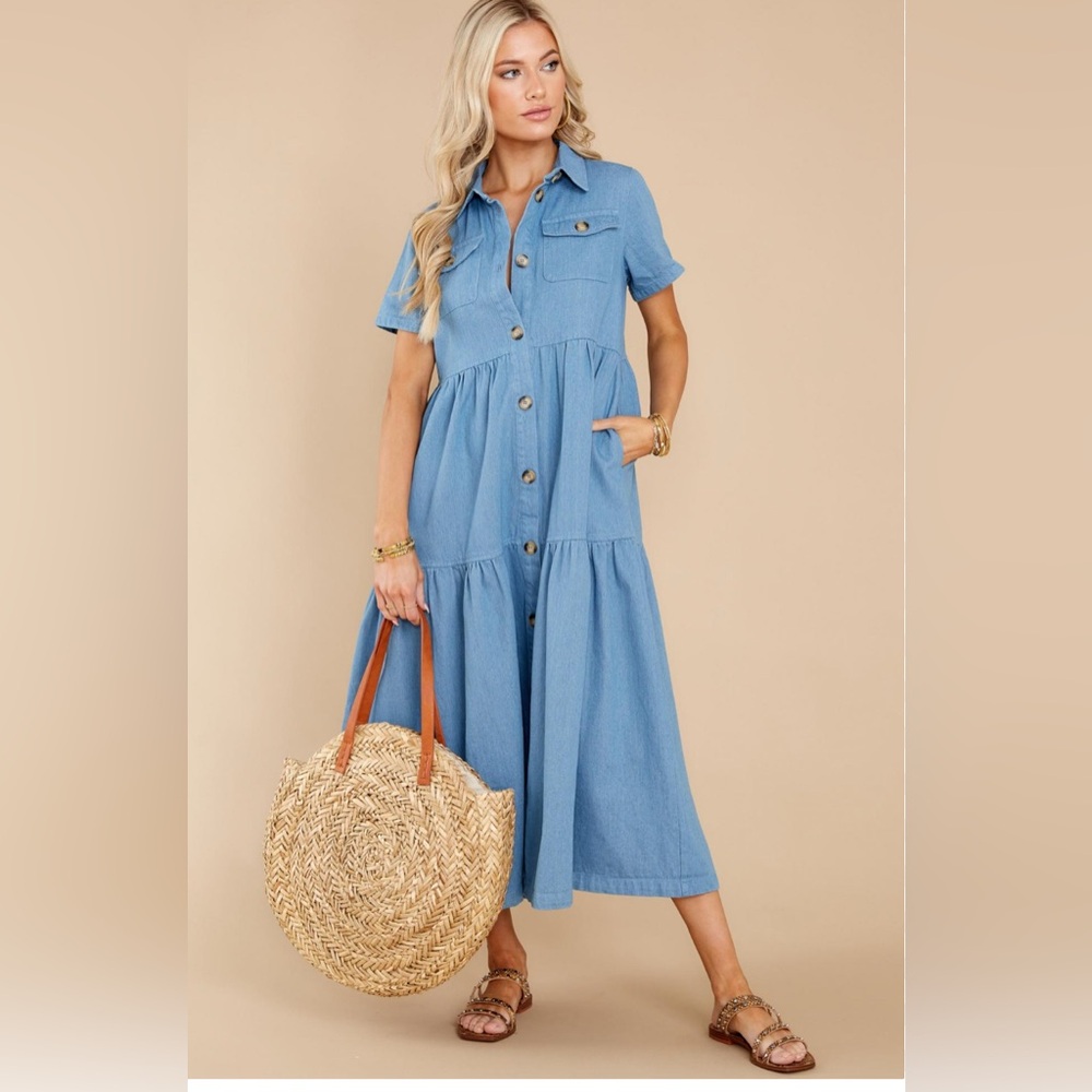 Blue Button-Down Midi Dress